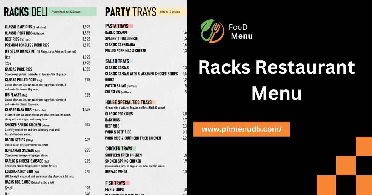 Racks Restaurant Menu